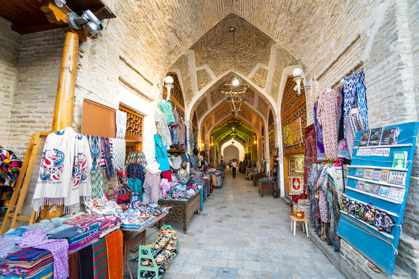 Gran Bazar of Bukhara along historical silk road. Bukhara, Uzbekistan, Central Asia.