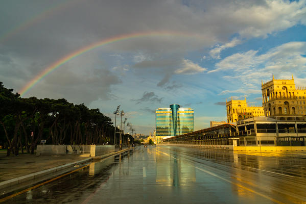 One of the main street of Baku, Azerbaijan, Central Asia.