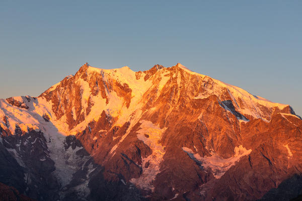 The east face of Rosa mount at sunrise from Moro pass. Macugnaga, Macugnaga valley, Pedmont, ALps, Italy, Europe. 
