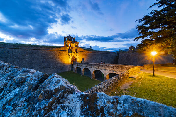 The Middle ages Citadel of Jaca by night. Jaca, Aragon region, Spain, Europe. 