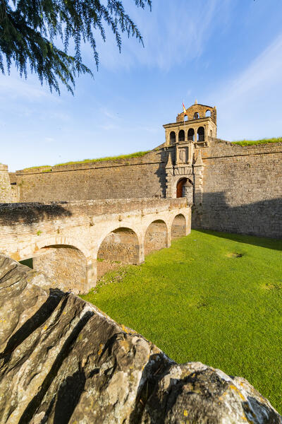 The bridge of Jaca Middle ages castle. Citadel of Jaca, Aragon region, Spain, Europe. 