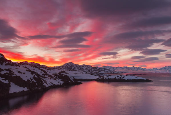 Arctic sea sunset. Maniitsoq, west coast, Greenland, Artic sea, Denmark