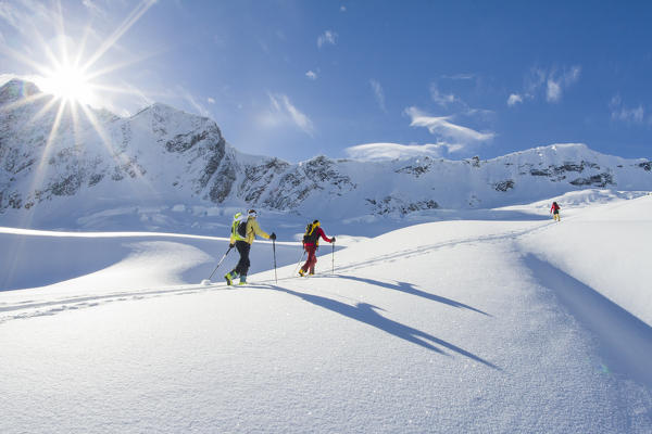 Ski mountaneers at Roger Pass, British Columbia, Canada