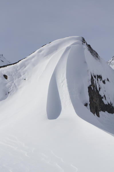Greenland landscape of snowed mountain peak during winter. Greenand, Denmark