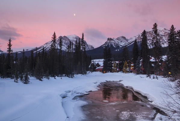 Lake Louise during a winter sunset - British Columbia - Canada