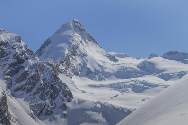 The summit of Dent d'Herens and glaciers of Swisse Alps near Zermatt, Suisse