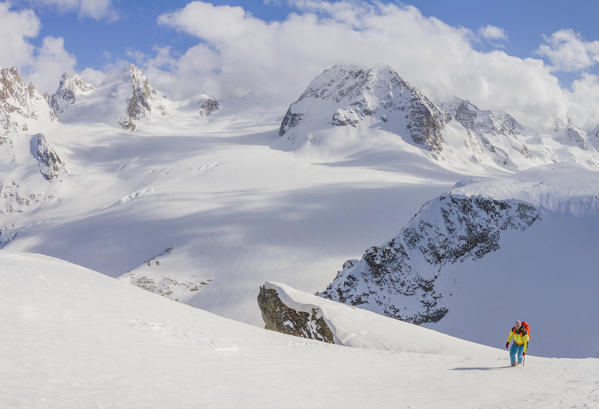 Ski touring in swiss mountains at Pointe des Vignettes, Switzerland