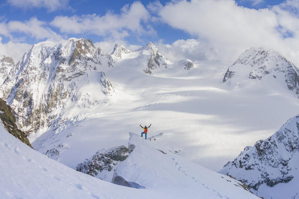 Ski mountaneer at Pointe des Vignettes, Switzerland