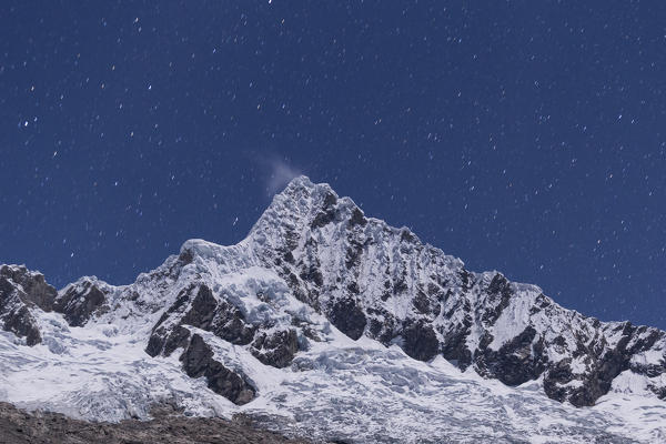 Alpamayo nightscape from Alpamayo base camp. Ancash, Cordigliera Blanca, Peru