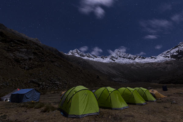 Alpamayo base camp by night. Ancash, Andes, Peru