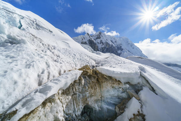 The glacier of Pisco mount in a sunny day. Ancasch, Cordigliera Blanca, Peru