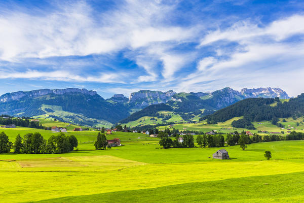 Meadows of Appenzell with stunning clouds, Canton of Appenzell, Alpstein, Switzerland, Europe