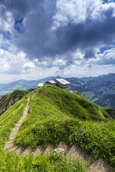 Pathway near the Schafler refuge, Canton of Appenzell, Alpstein, Switzerland, Europe