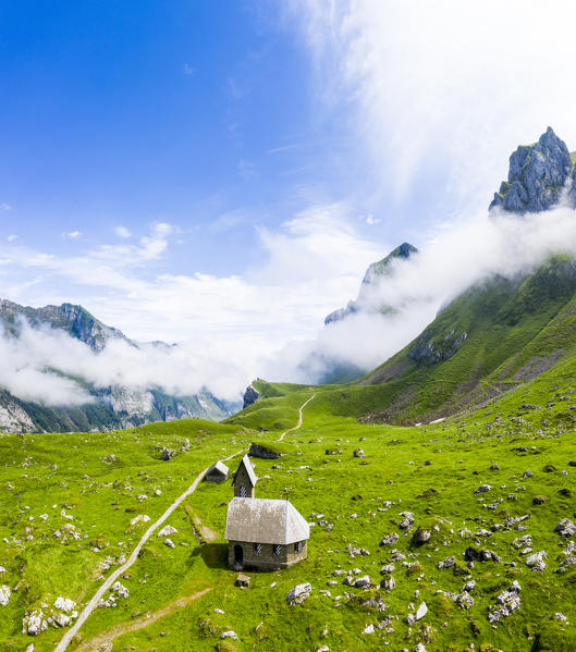 Traditional church of Meglisalp, Canton of Appenzell, Alpstein, Switzerland, Europe