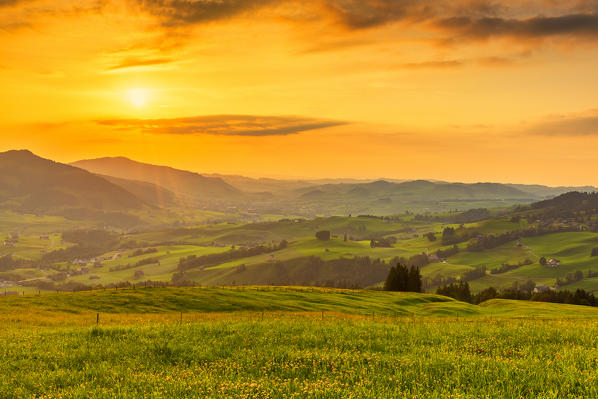 Hills at sunset, Canton of Appenzell, Alpstein, Switzerland, Europe