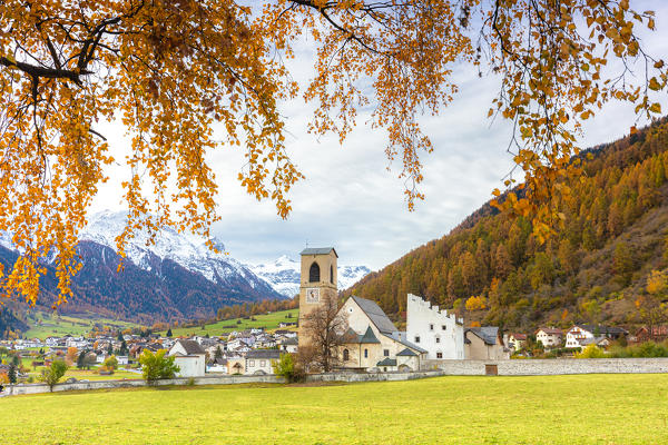 Benedictine Convent of St. John at Müstair in autumn. Val Mustair, Canton Grisons, Switzerland.