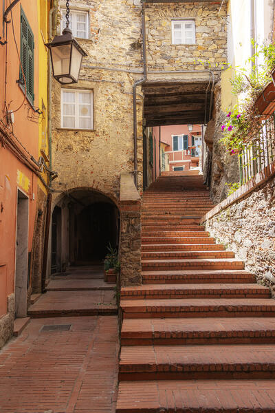 Stairs in the old town of Montemarcello, Ameglia, La Spezia province, Liguria, Italy, Europe