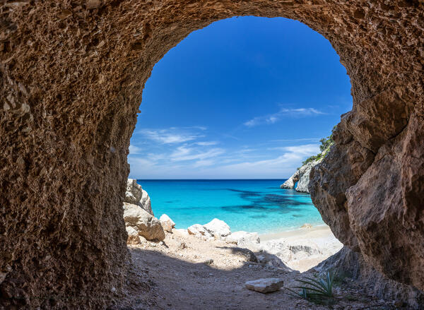 Rock cave on the beach of Cala Goloritzè,  Baunei, Ogliastra province, Sardinia, Italy, Europe