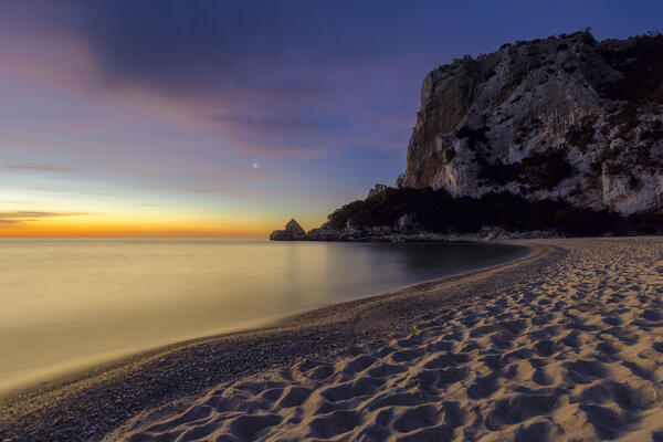 Beach of Cala Luna at dusk, Baunei, Ogliastra province,  Sardinia, Italy, Europe
