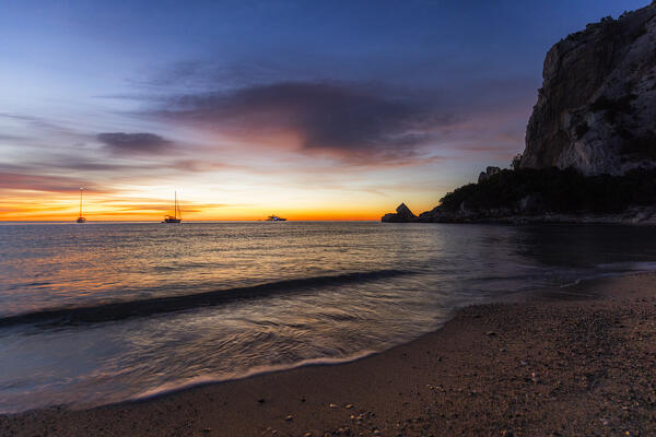 Beach of Cala Luna at sunrise, Baunei, Ogliastra province,  Sardinia, Italy, Europe