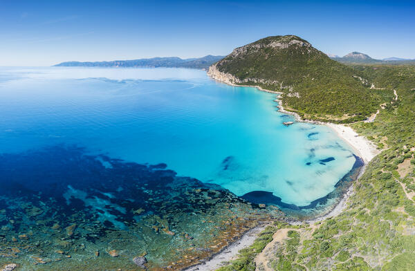 Aerial view of Cala Cartoe beach, Dorgali, Nuoro province, Sardinia, Italy, Europe