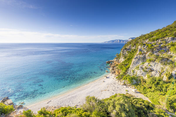 Elevated view of Cala Fuili beach Cala Gonone, Dorgali, Nuoro province, Sardinia, Italy, Europe