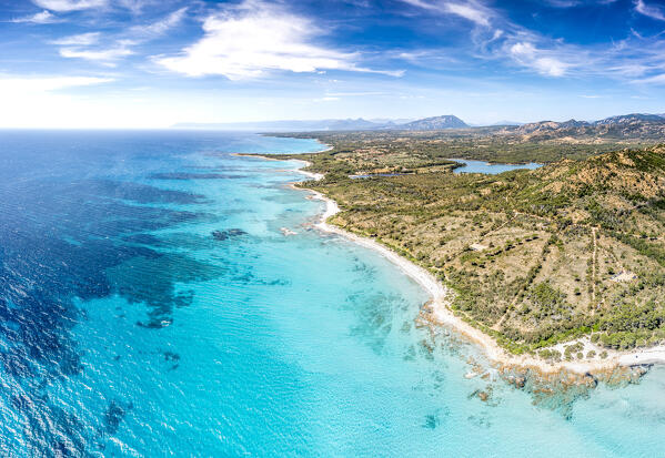 Aerial view of Berchida beach, Siniscola, Nuoro province, Sardinia, Italy