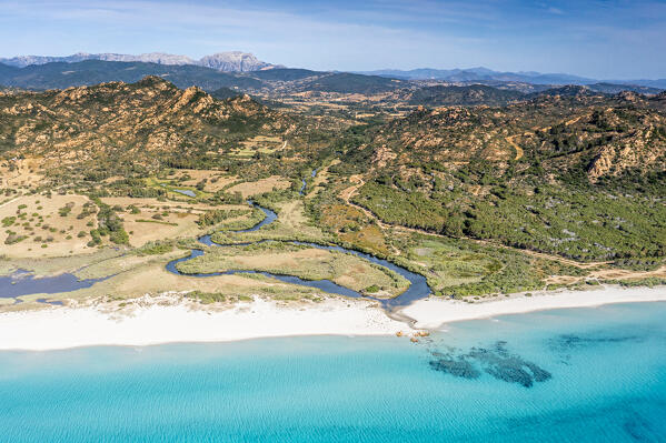 Aerial view of Berchida beach, Siniscola, Nuoro province, Sardinia, Italy