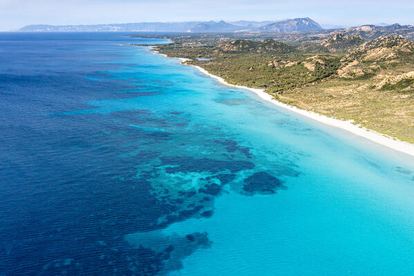 Aerial view of Berchida beach, Siniscola, Nuoro province, Sardinia, Italy