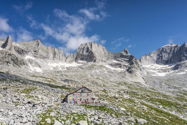 Aerial view of Rifugio Gianetti, Valmasino, Valtellina, Lombardy,Italy, Europe
