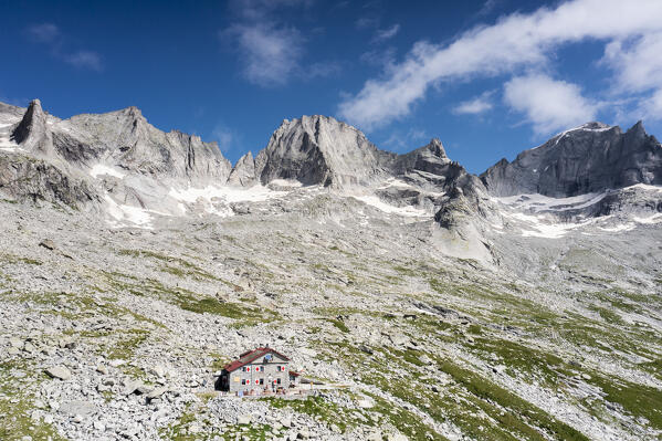 Aerial view of Rifugio Gianetti, Valmasino, Valtellina, Lombardy,Italy, Europe