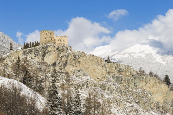 Castle of Ladis after a snowfall. Ladis, Inntal, Tirol, Osterreich, Europe