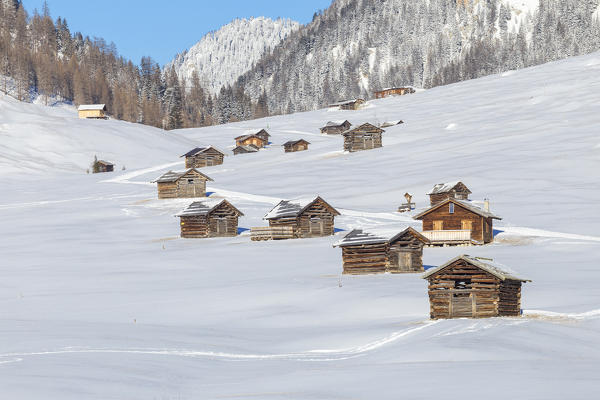 Typical walser huts. Pfunds Tschey, Pfunds, Inntal, Tirol, Osterreich, Europe