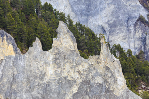 Erosion in the Rhine Valley. Rhein Gorge(Ruinaulta), Flims, Imboden, Graubunden, Switzerland, Europe
