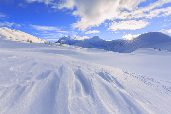 Snow shaped by the wind at the Simplon Pass. Simplon Pass, Canton of  Valais/Wallis, Switzerland.