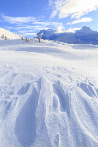 Snow shaped by the wind at the Simplon Pass. Simplon Pass, Canton of  Valais/Wallis, Switzerland.
