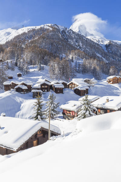 Traditional village of Blatten with Matterhorn in the background. Zermatt, Canton of Valais / Wallis, Switzerland.
