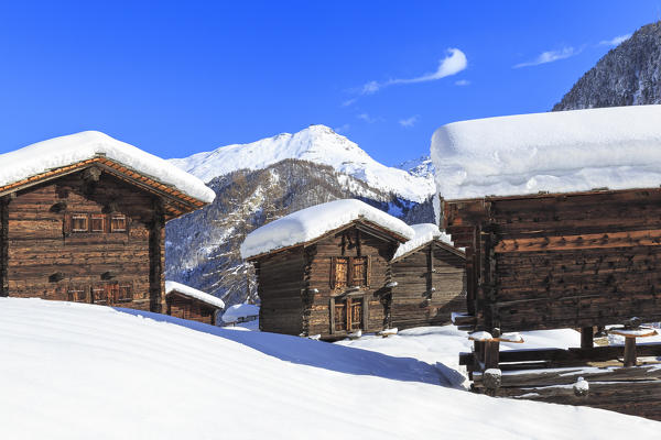 Traditional walser houses of the village of Blatten. Zermatt, Canton of Valais / Wallis, Switzerland.