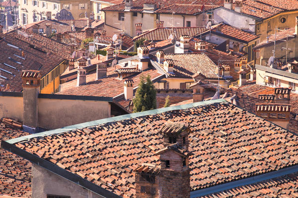 Roofs of the Upper town from above. Bergamo, Lombardy, Italy.