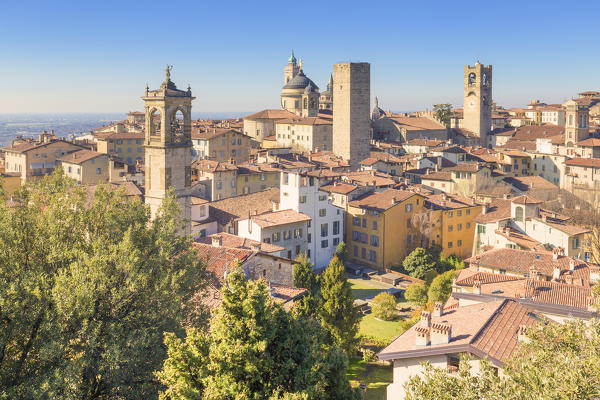 Skyline of the Upper Town of Bergamo, Lombardy, Italy.