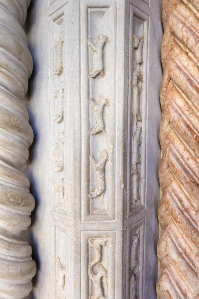 High reliefs on the portal of Basilica of Santa Maria Maggiore, Bergamo(Upper Town), Lombardy, Italy.