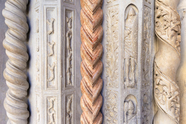 High reliefs on the portal of Basilica of Santa Maria Maggiore, Bergamo(Upper Town), Lombardy, Italy.