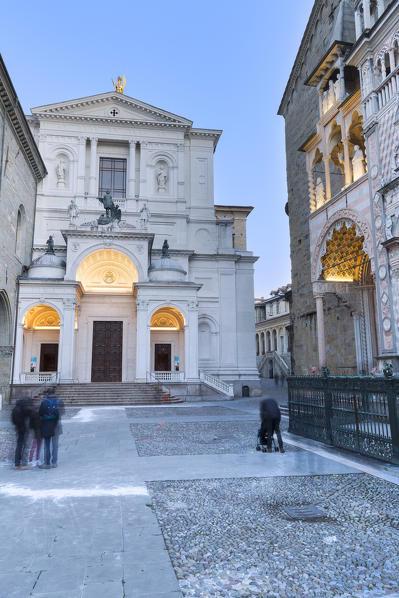Duomo Square during dusk. Bergamo (Upper Town), Lombardy, Italy.