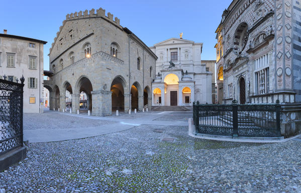 Duomo Square during dusk. Bergamo(Upper Town), Lombardy, Italy.