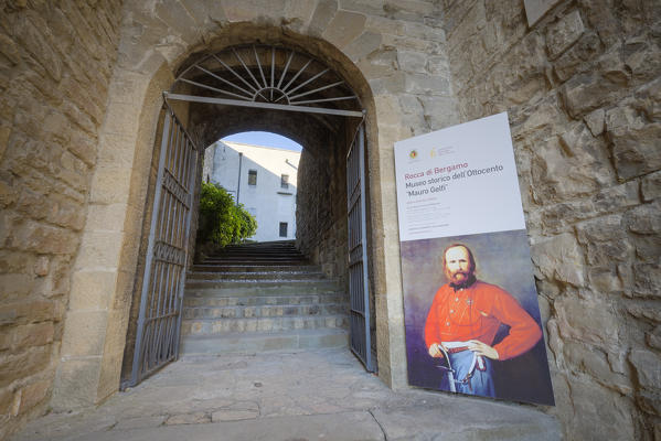 Entrance to the fortress of Bergamo(Rocca di Bergamo). Bergamo, Lombardy, Italy.