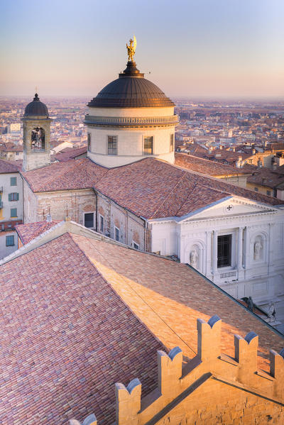 Cathedral of Bergamo with from above during sunset. Bergamo (Upper town), Lombardy, Italy.