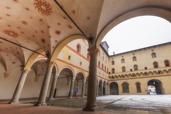 Cloister of Sforza Castle. Milan, Lombardy, Northern Italy, Italy.