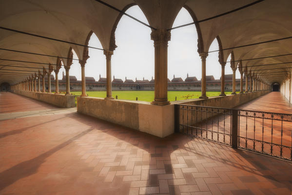 Cloister inside the Monastery of Certosa di Pavia. Certosa di Pavia, Pavia province, Lombardy, Italy, Europe.