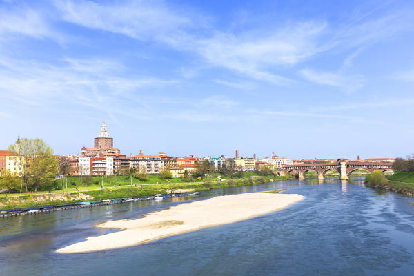 Ticino River and the city of Pavia, Pavia province, Lombardy, Italy, Europe.