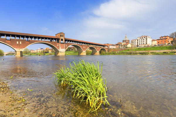 Ponte Coperto(Covered bridge) or Ponte Vecchio(Old Bridge). Pavia, Pavia province, Lombardy, Italy, Europe.